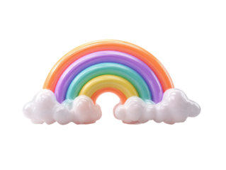 Colorful 3D rainbow with pastel clouds
