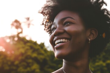 Black woman laughing portrait smile.