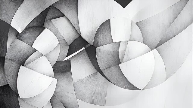 Monochrome abstract geometric pattern with curved and overlapping shapes in grayscale tones creating modern texture