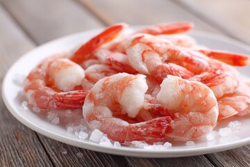Fresh-frozen shrimp on a plate