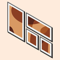 Isometric photo frame. Isometric 3d picture frame set. Home interior accessory. Furniture elements. Isometric furniture