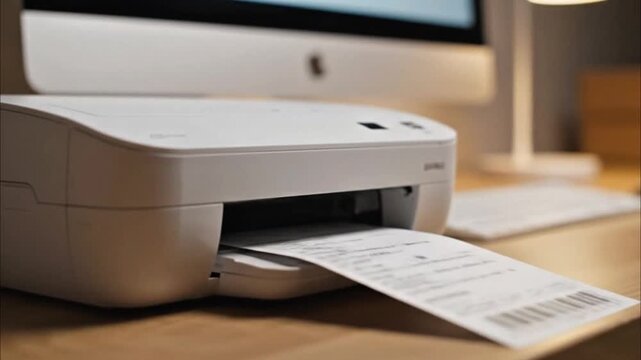 Printer printing shipping label in home office
