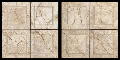 Beige marble-look tiles arranged in a grid pattern