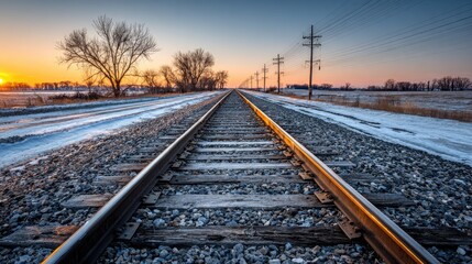 Fototapeta premium Railway to Horizon at Sunset