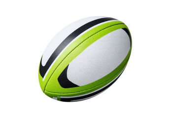 Rugby ball, white, lime green, and black