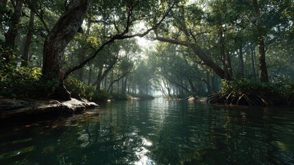 Obraz premium Serene River Through the Trees