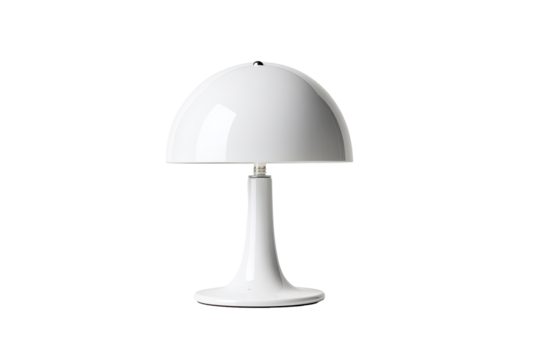 White, smooth, dome-shaped table lamp with a tapered base
