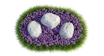 Landscaped area with stones and flowers