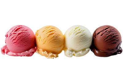 Indulge in creamy, delicious ice cream scoops featuring vibrant strawberry, mango, vanilla, and chocolate flavors.