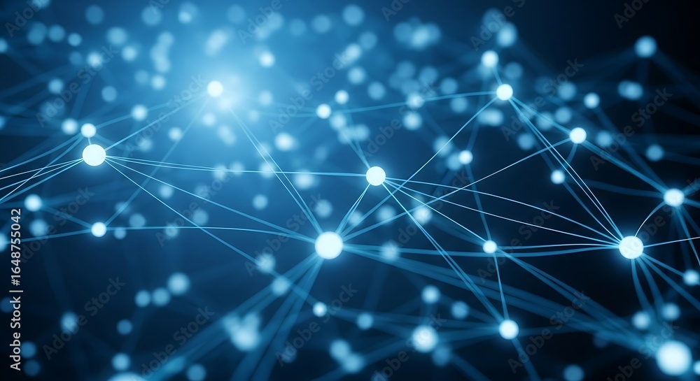 Aufkleber abstract glowing blue network of interconnected nodes and lines representing data and technology