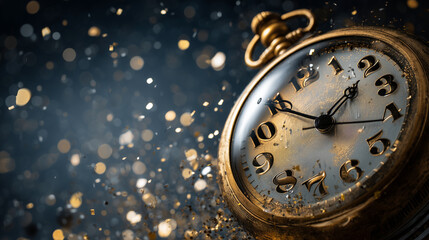 Vintage Gold Pocket Watch with Sparkling Lights for New Year’s Eve Countdown