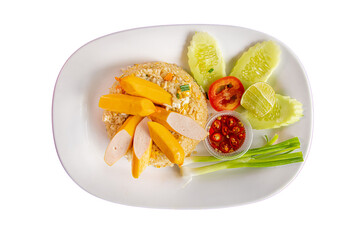 Fried Rice with Vietnamese Sausage and Mango Garnish

