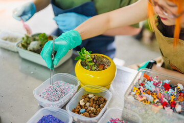 Young Asian Gen Z Men and Women Attending a Workshop on Cactus Gardening for Environmental Care