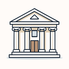 Illustration of a classic building with columns and triangular pediment on white background
