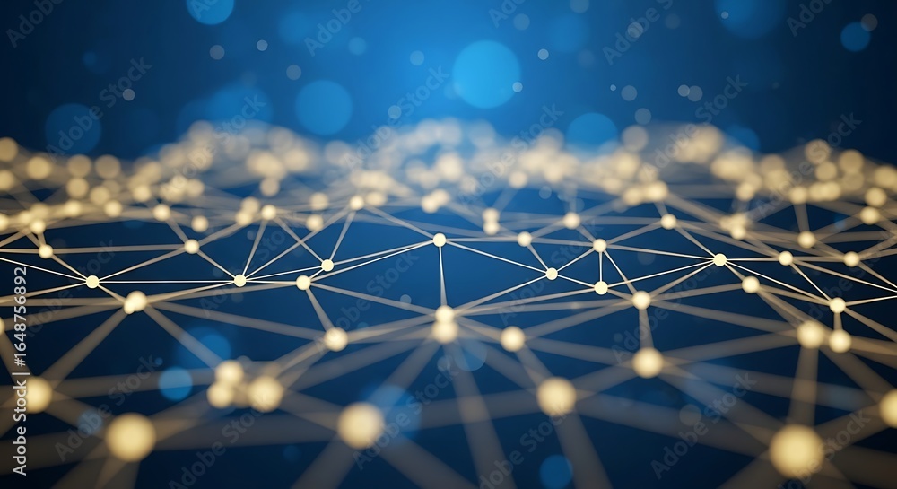 Aufkleber abstract network of glowing yellow nodes and lines on a blue background, representing global connect