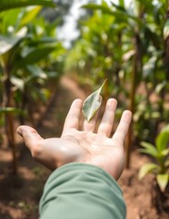 hand holding a plant Tea leaves