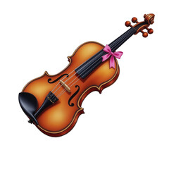 Fototapeta premium Elegant violin with bow and pink ribbon on a transparent background