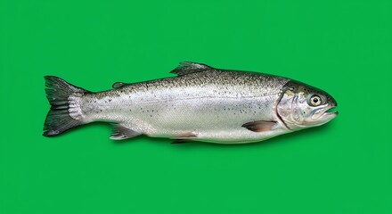 Obraz premium Salmon fish on green background