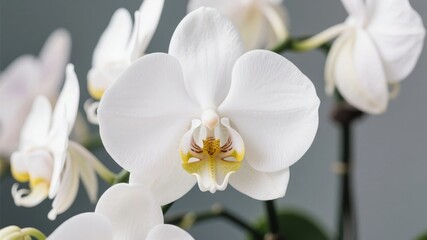 Elegant White Orchid in Bloom with Delicate Petals and Vibrant Center