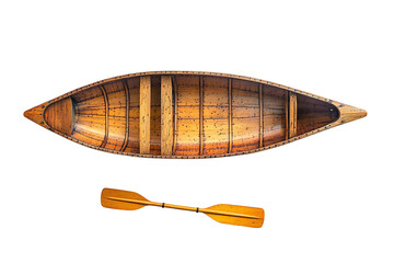 Wooden canoe and paddle isolated on transparent background