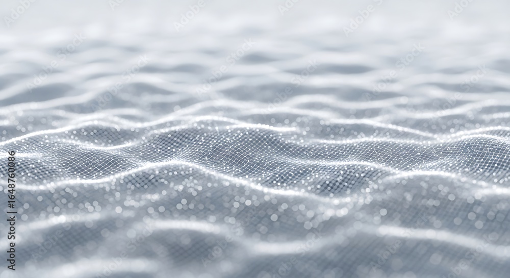 Poster abstract digital art background with glowing blue and white particles forming a wave pattern