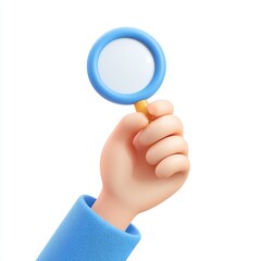 Cartoon hand holding a magnifying glass