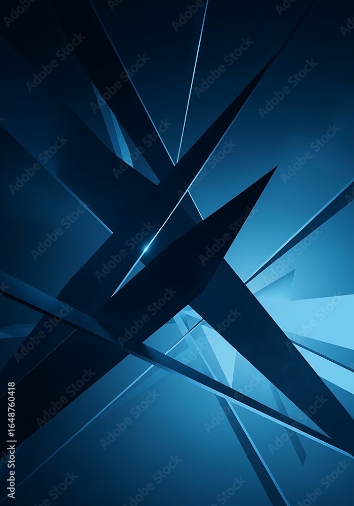 Aufkleber abstract geometric composition with sharp blue edges and light effects, creating a modern and futuri