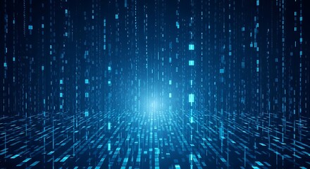 Abstract digital data stream in a futuristic blue glowing tunnel, representing technology, information, and network connections