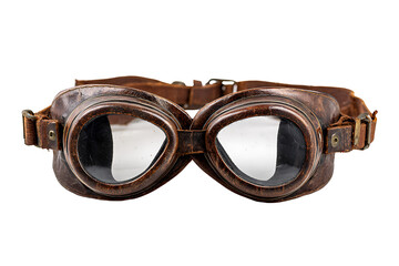 Vintage leather aviator goggles isolated on transparent background