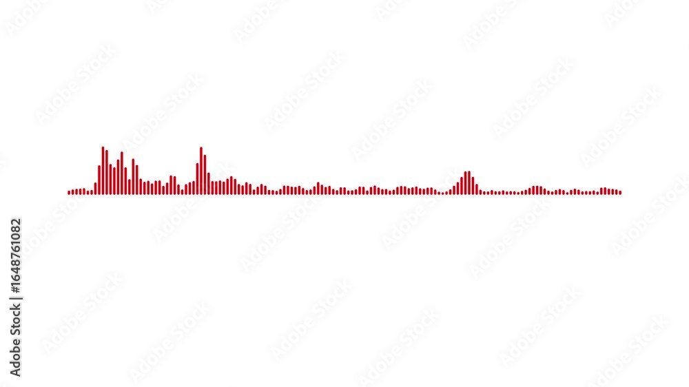 Poster red sound wave equalizer bars pulsing rhythmically against a clean white background abstract