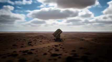 Radar System in Desert Landscape Under Cloudy Skies, Showing Technological Advancement in Arid