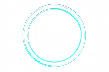 Double glowing turquoise circle swirling on a transparent background, creating a futuristic and technological design element