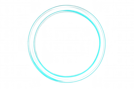 Double glowing turquoise circle swirling on a transparent background, creating a futuristic and technological design element