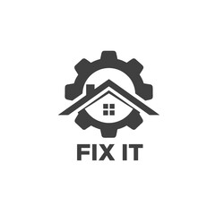 Modern Clean Fix It Logo With a Gear and Home Icon Combined