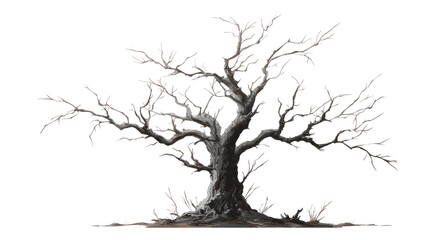 Obraz premium Bare Tree with Twisted Branches in Minimalist Style on White Background