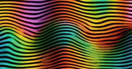 Abstract wavy lines in vibrant rainbow colors over black