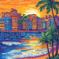 seaside town drawing
