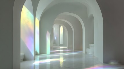 Fototapeta premium A hallway with arched ceilings and iridescent stained glass.