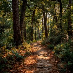 Fototapeta premium Path Through Sunlit Woodland