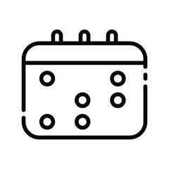 A line art illustration of a calendar with circles marking dates. Editable stroke