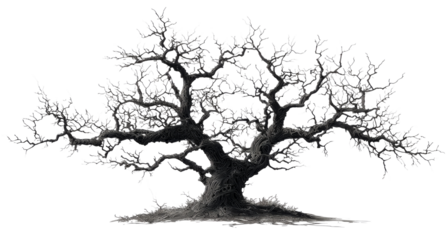 Black Bare Tree with Twisted Branches on White Background
