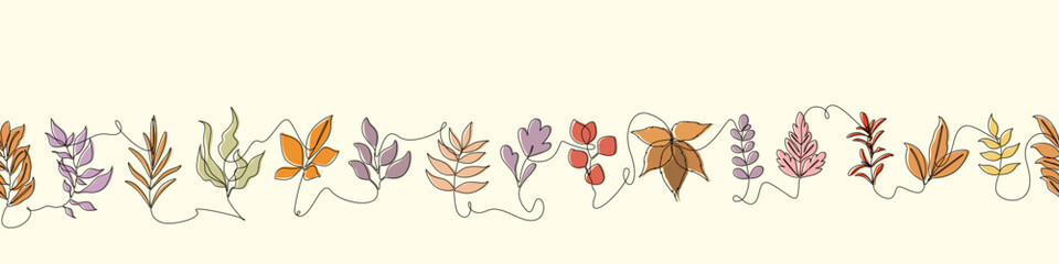 Seamless horizontal border with autumn leaves. Vector.
