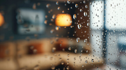 Naklejka premium Realistic blurred background depicting a cozy indoor setting during a rainy Zoom call