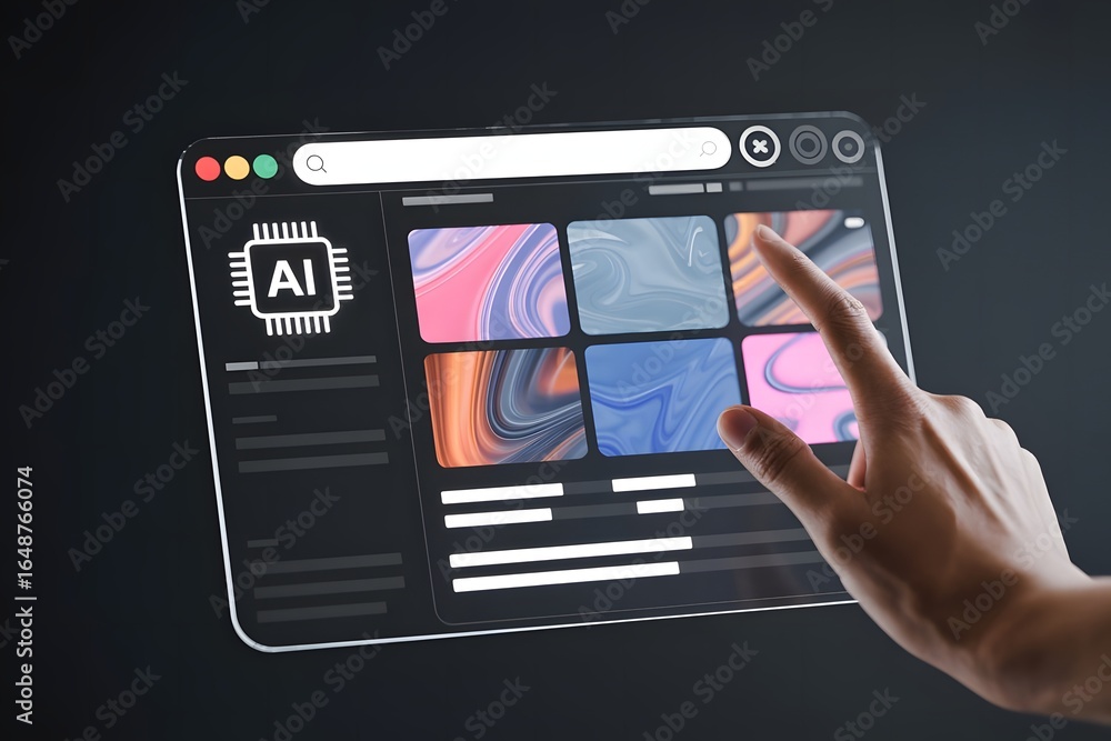 Poster ai powered image search interface with hand selecting an image showcasing the future of image genera