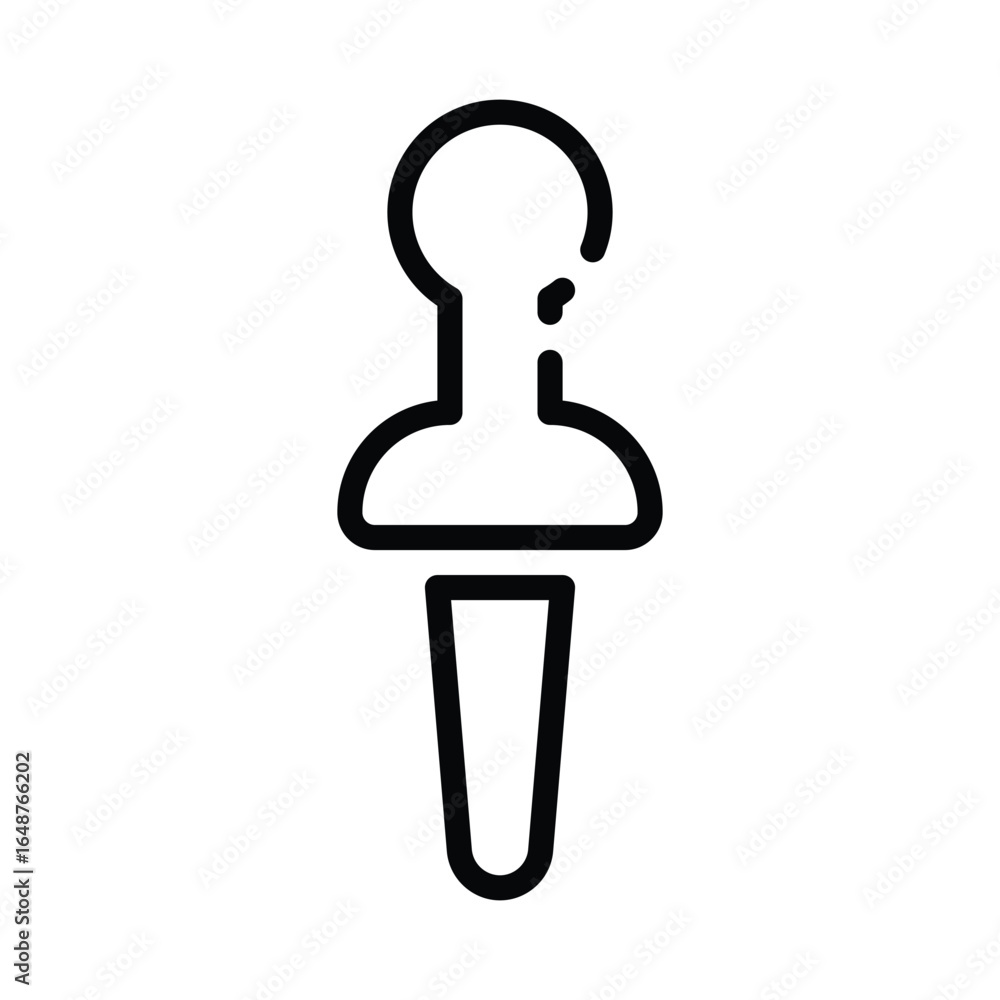 Aufkleber line art icon depicts a push pin with a round head a short neck and a rounded rectangular base. edit