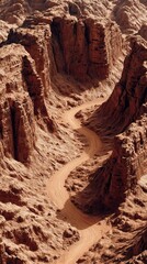 High-angle view of a winding canyon road