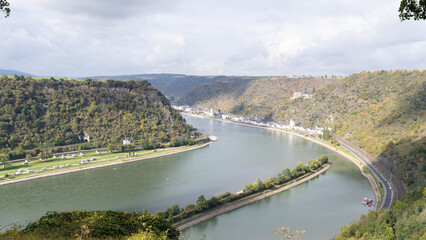 Autumn View of the River Rhine. High quality photo