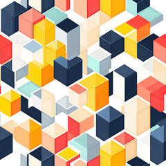 2D illustration of a tileable pattern of abstract geometric prisms isolated on a white transparent background