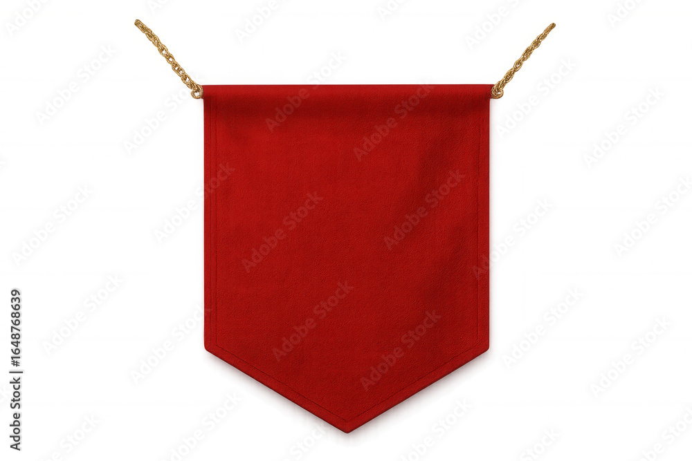 Poster red pennant hanging from a rope on transparent background, perfect for adding your own text or desig