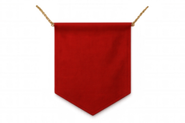 Red pennant hanging from a rope on transparent background, perfect for adding your own text or design